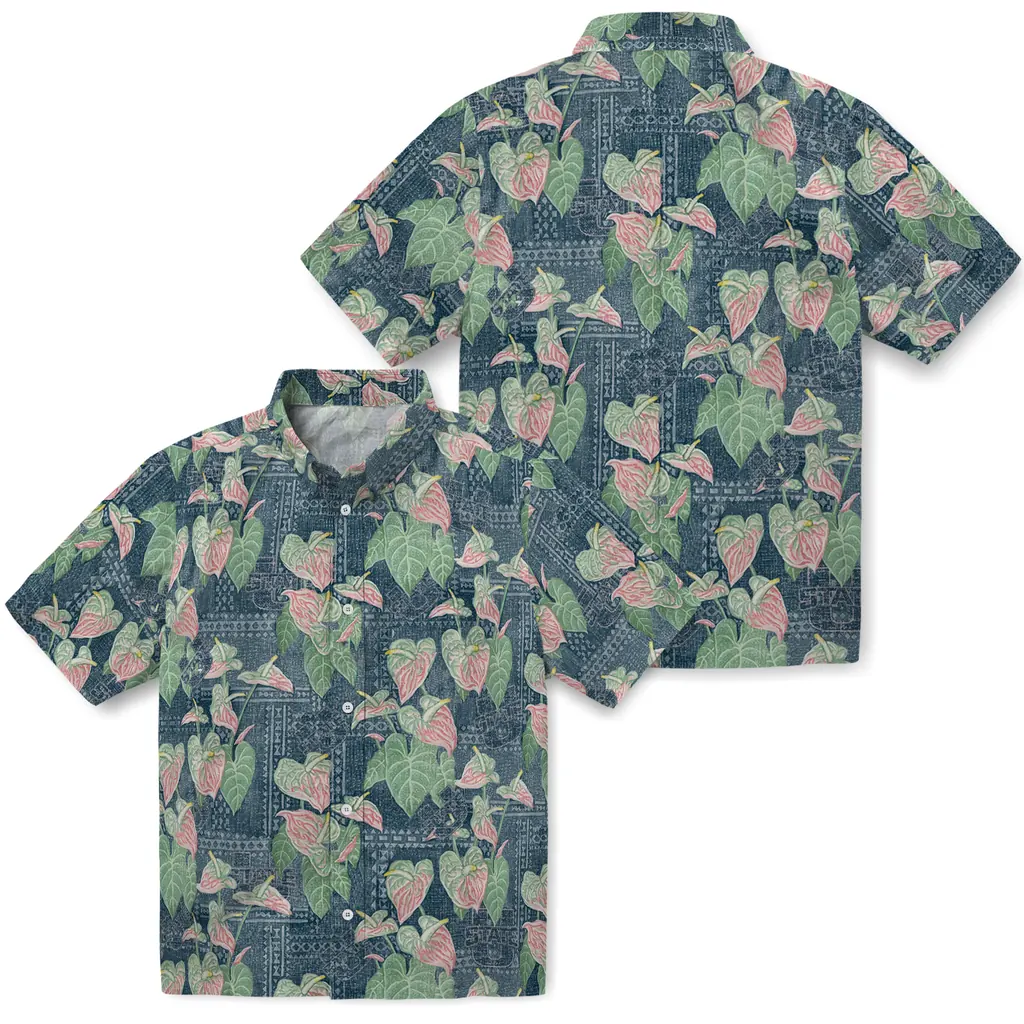 Utah State Aggies Hawaiian Shirt - Anthurium Overlay utah state aggies anthurium overlay navy hawaiian shirts high quality
