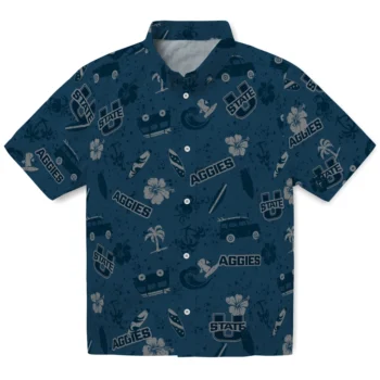 utah state aggies beach vibe navy hawaiian shirts best selling