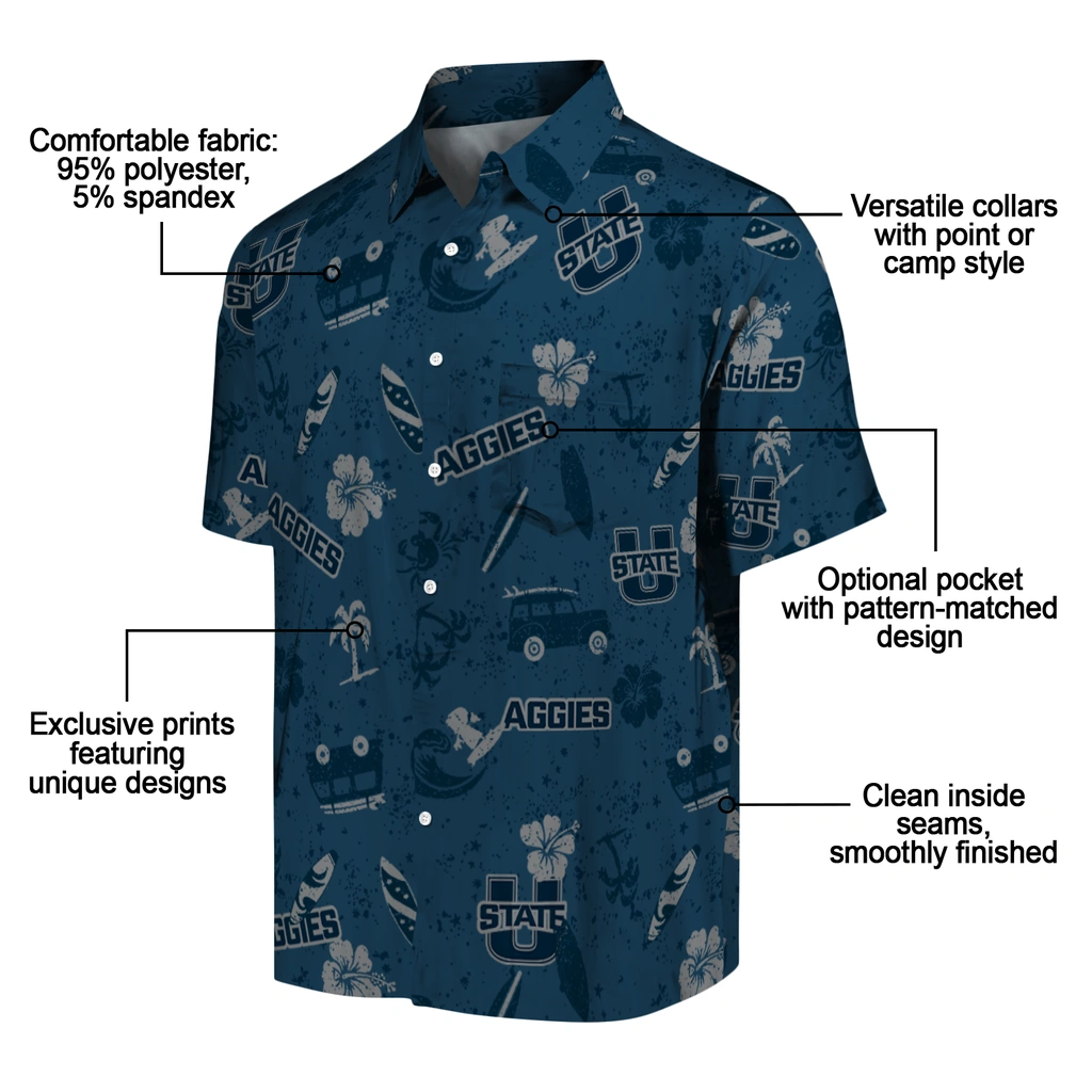 Utah State Aggies Hawaiian Shirt - Beach Vibe utah state aggies beach vibe navy hawaiian shirts new arrival
