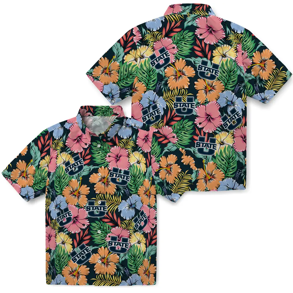 Utah State Aggies Hawaiian Shirt - Brilliant Hibiscus Garden utah state aggies brilliant hibiscus garden hawaiian shirts high quality
