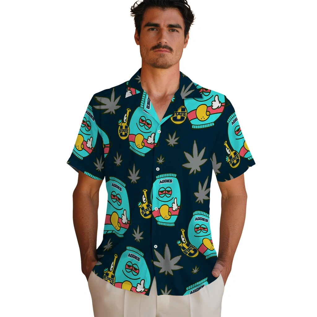 Utah State Aggies Hawaiian Shirt - Chill Vibe utah state aggies bong smile navy hawaiian shirts fashion forward