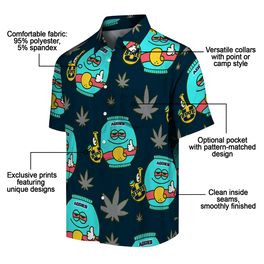 Utah State Aggies Hawaiian Shirt - Chill Vibe utah state aggies bong smile navy hawaiian shirts new arrival