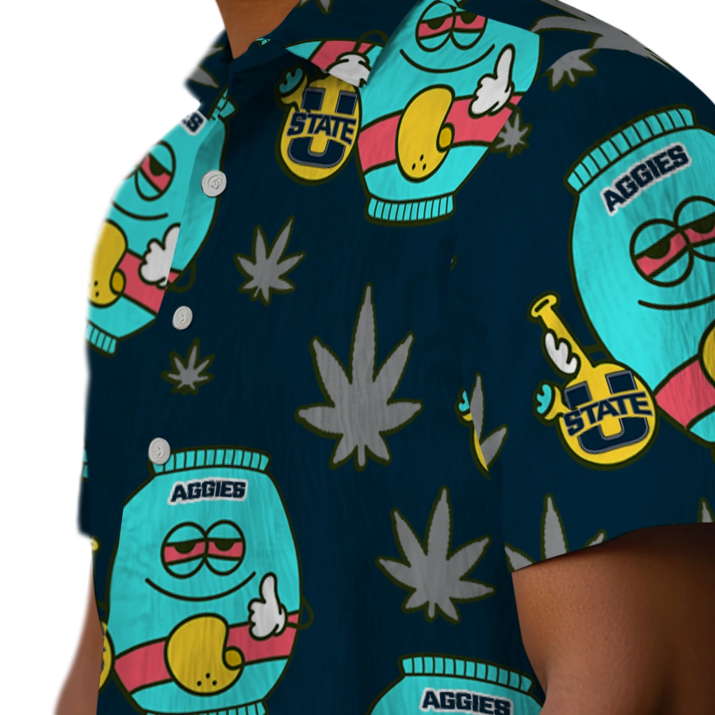 Utah State Aggies Hawaiian Shirt - Chill Vibe utah state aggies bong smile navy hawaiian shirts trendy