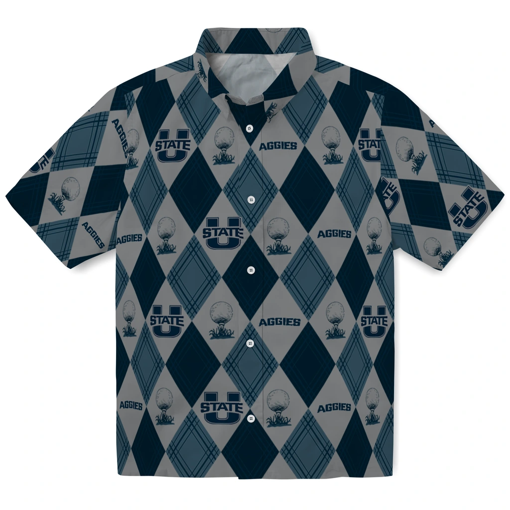 Utah State Aggies Hawaiian Shirt - Golfing Plaid utah state aggies balloon plaid navy hawaiian shirts best selling