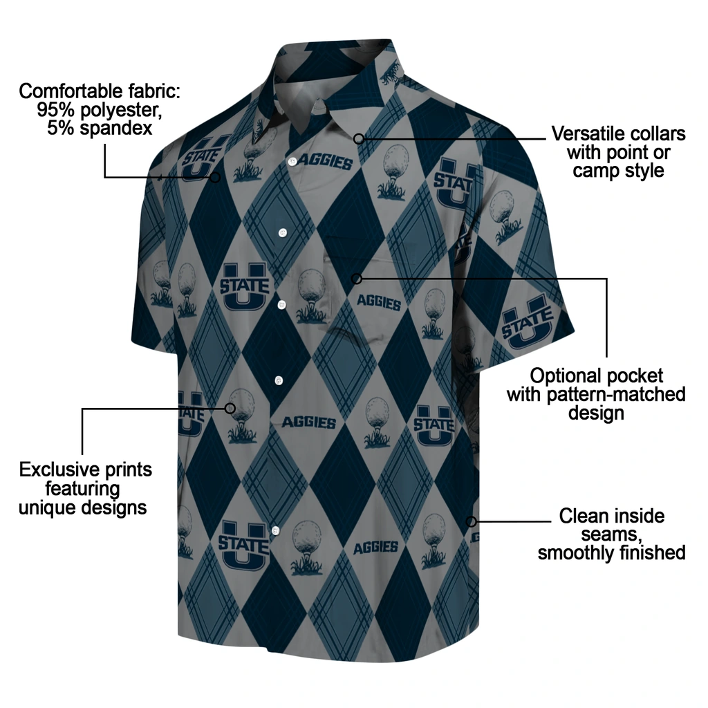 Utah State Aggies Hawaiian Shirt - Golfing Plaid utah state aggies balloon plaid navy hawaiian shirts new arrival