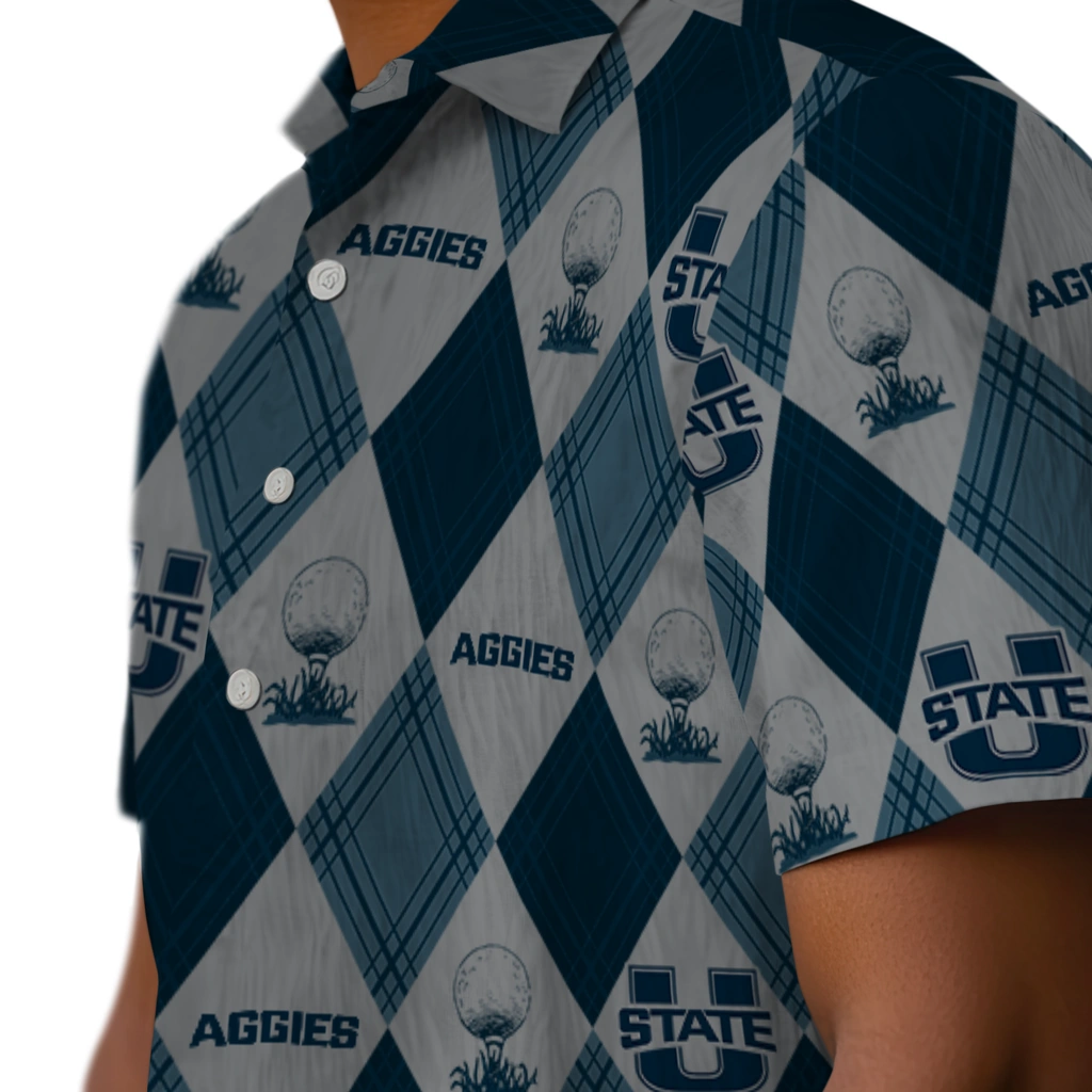 Utah State Aggies Hawaiian Shirt - Golfing Plaid utah state aggies balloon plaid navy hawaiian shirts trendy