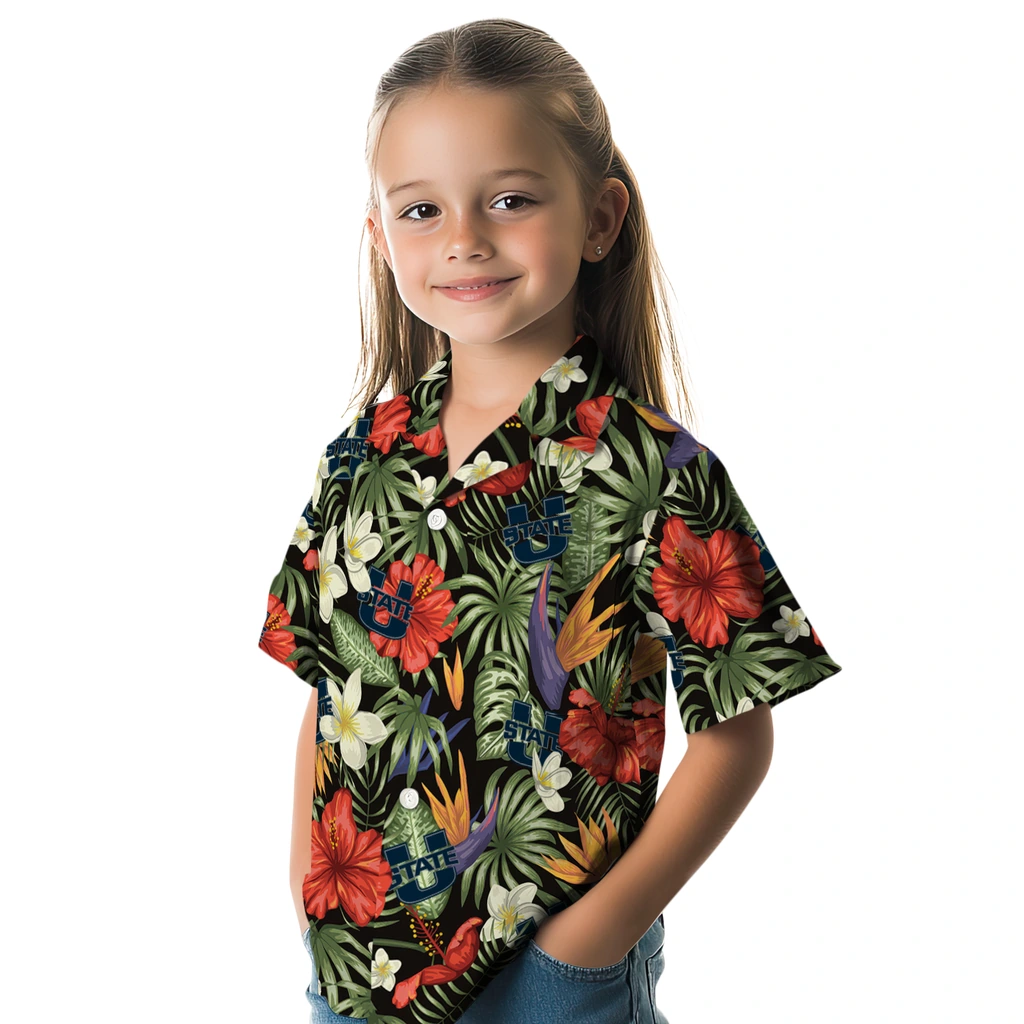 Utah State Aggies Hawaiian Shirt - Hawaii Floral Hibiscus utah state aggies hibiscus bird hawaiian shirts premium grade