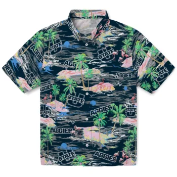utah state aggies flamingo retreat navy hawaiian shirts best selling