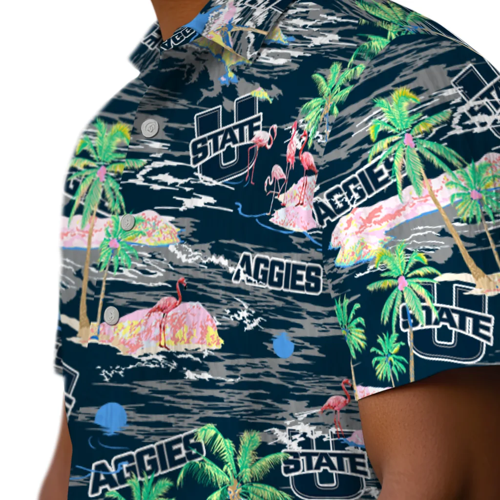 Utah State Aggies Hawaiian Shirt - Hawaii Island utah state aggies flamingo retreat navy hawaiian shirts trendy