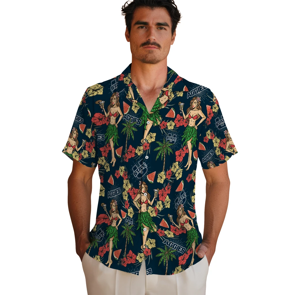 Utah State Aggies Hawaiian Shirt - Hawaiian Girls Design utah state aggies hawaiian girls design navy hawaiian shirts fashion forward