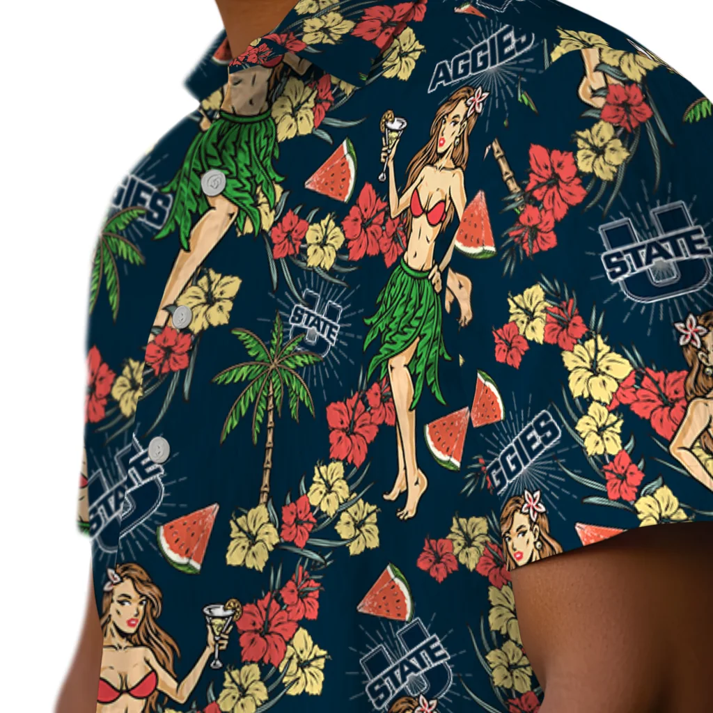 Utah State Aggies Hawaiian Shirt - Hawaiian Girls Design utah state aggies hawaiian girls design navy hawaiian shirts trendy