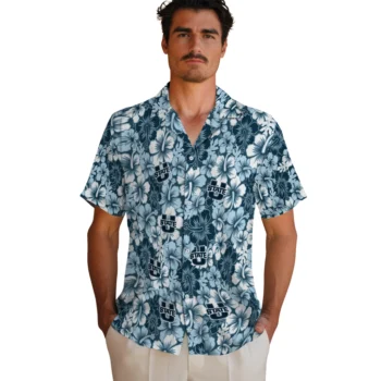 utah state aggies hibiscus blooms navy hawaiian shirts fashion forward