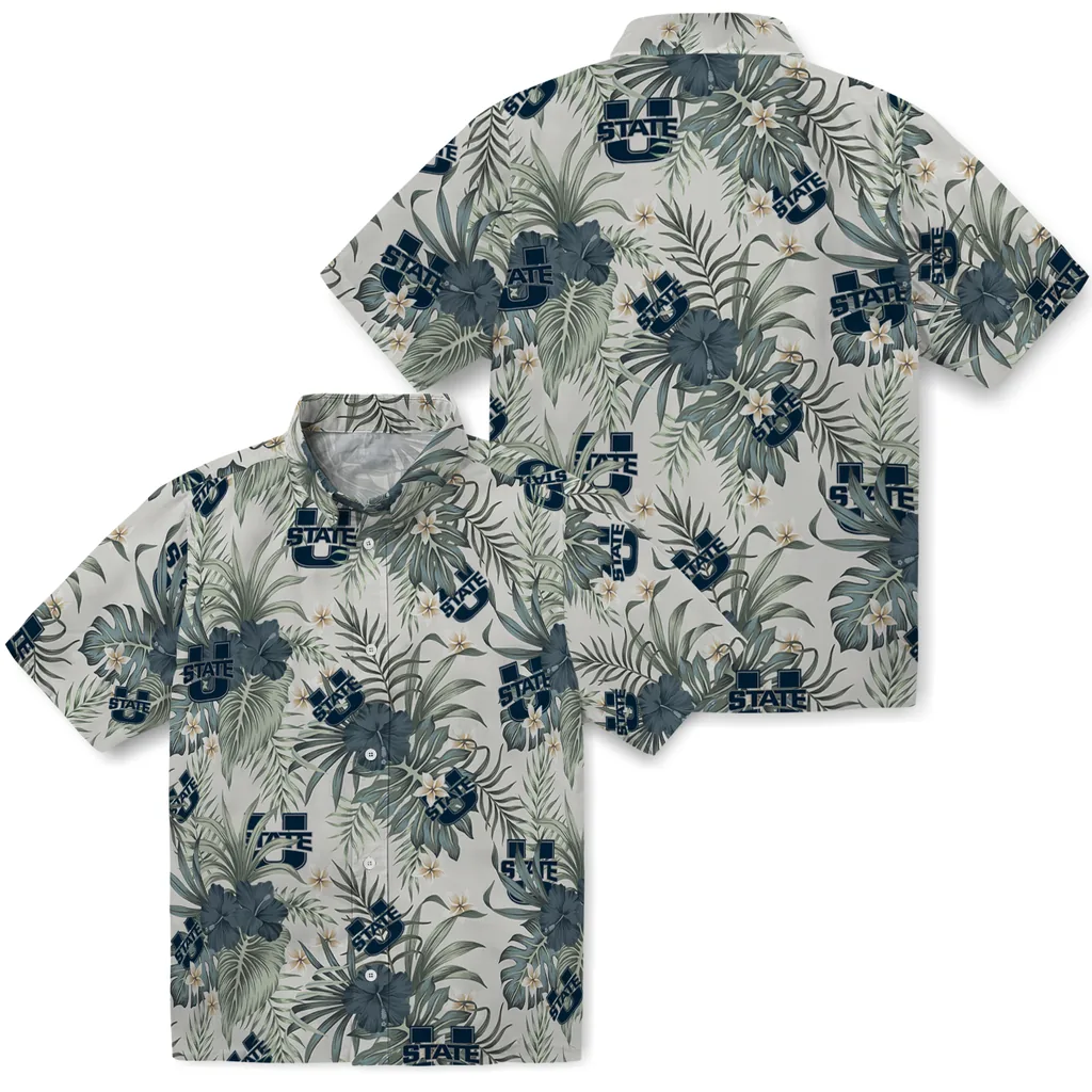 Utah State Aggies Hawaiian Shirt - Hibiscus Designs utah state aggies hibiscus designs beige hawaiian shirts high quality