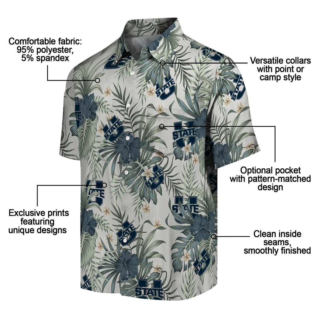 Utah State Aggies Hawaiian Shirt - Hibiscus Designs utah state aggies hibiscus designs beige hawaiian shirts new arrival