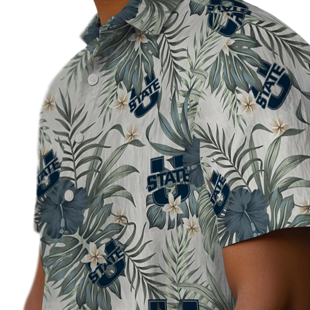 Utah State Aggies Hawaiian Shirt - Hibiscus Designs utah state aggies hibiscus designs beige hawaiian shirts trendy
