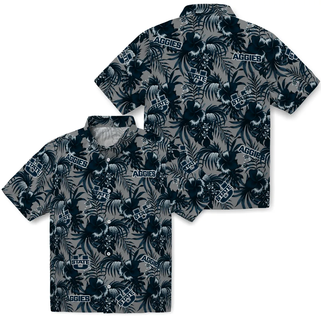 Utah State Aggies Hawaiian Shirt - Hibiscus Exotic utah state aggies hibiscus exotic navy hawaiian shirts high quality