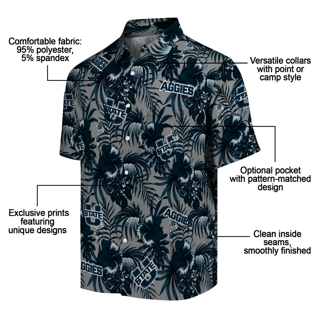 Utah State Aggies Hawaiian Shirt - Hibiscus Exotic utah state aggies hibiscus exotic navy hawaiian shirts new arrival