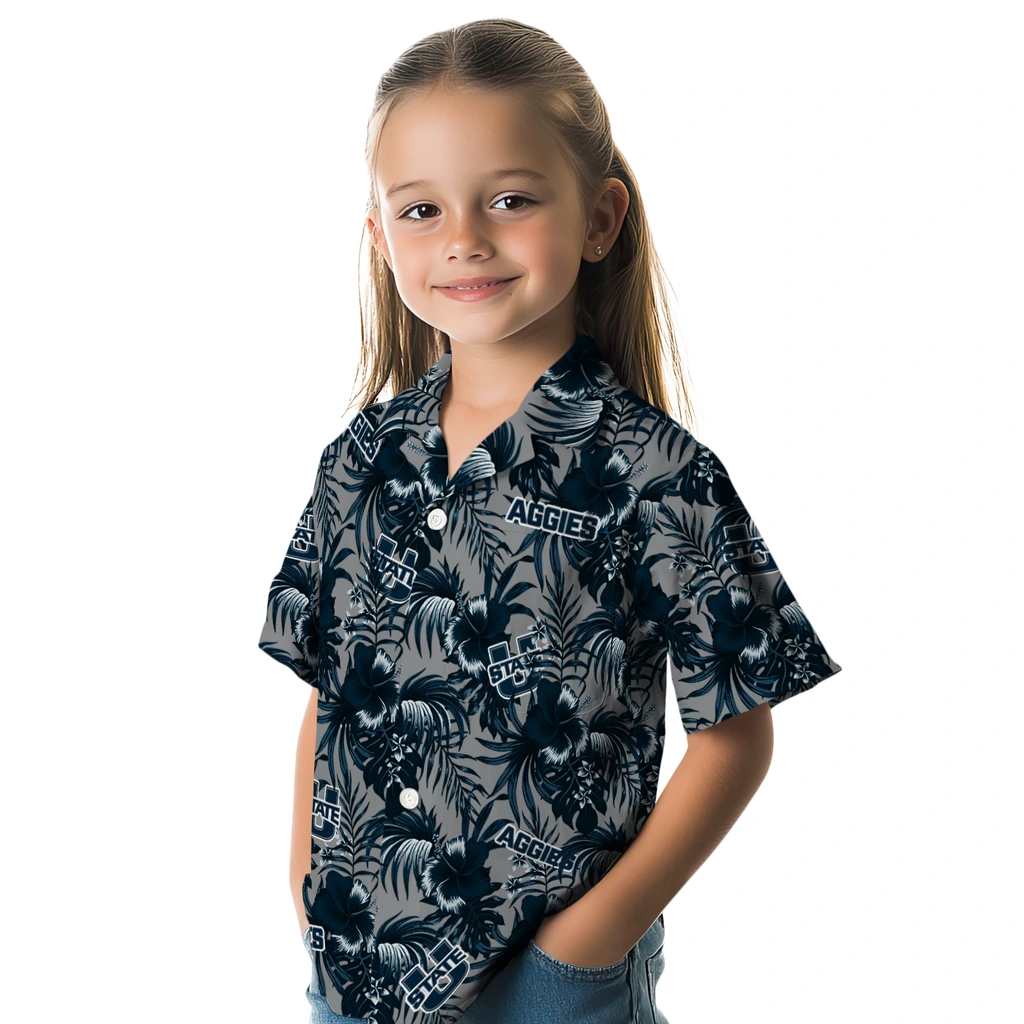 Utah State Aggies Hawaiian Shirt - Hibiscus Exotic utah state aggies hibiscus exotic navy hawaiian shirts premium grade