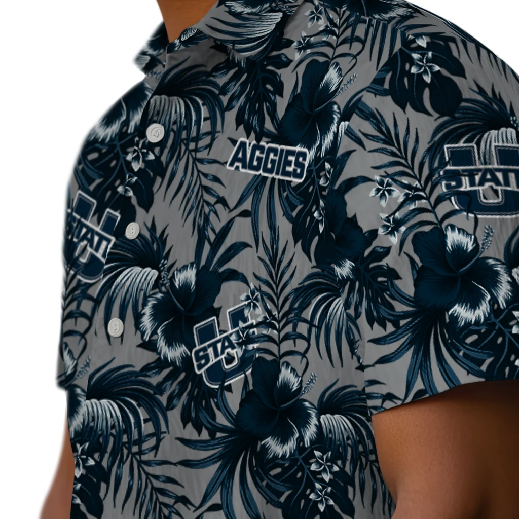 Utah State Aggies Hawaiian Shirt - Hibiscus Exotic utah state aggies hibiscus exotic navy hawaiian shirts trendy