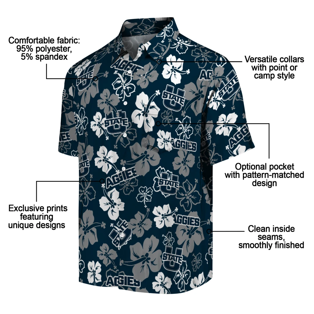 Utah State Aggies Hawaiian Shirt - Hibiscus Flower Design utah state aggies hibiscus bloom navy hawaiian shirts new arrival