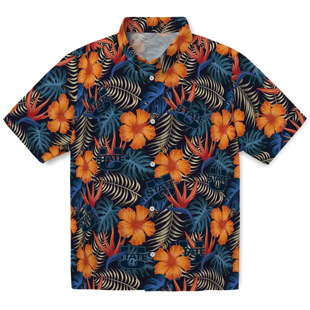 Utah State Aggies Hawaiian Shirt - Hibiscus Foliage utah state aggies hibiscus foliage hawaiian shirts best selling