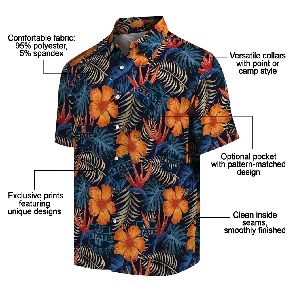 Utah State Aggies Hawaiian Shirt - Hibiscus Foliage utah state aggies hibiscus foliage hawaiian shirts new arrival