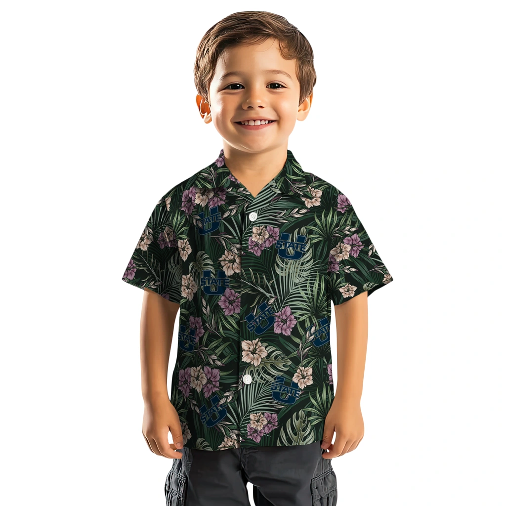 Utah State Aggies Hawaiian Shirt - Hibiscus Leaves Pattern utah state aggies hibiscus leaves pattern green hawaiian shirts top rated