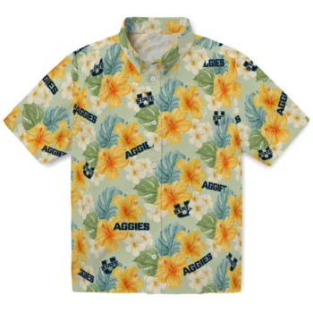 utah state aggies hibiscus mood pale lime yellow hawaiian shirts best selling