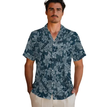 utah state aggies hibiscus oasis navy hawaiian shirts fashion forward