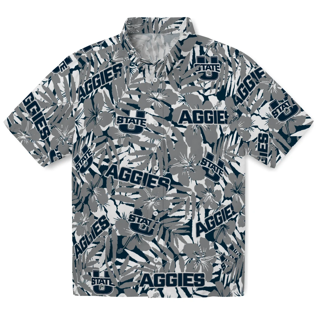 Utah State Aggies Hawaiian Shirt - Hibiscus Overlay utah state aggies hibiscus overlay hawaiian shirts best selling