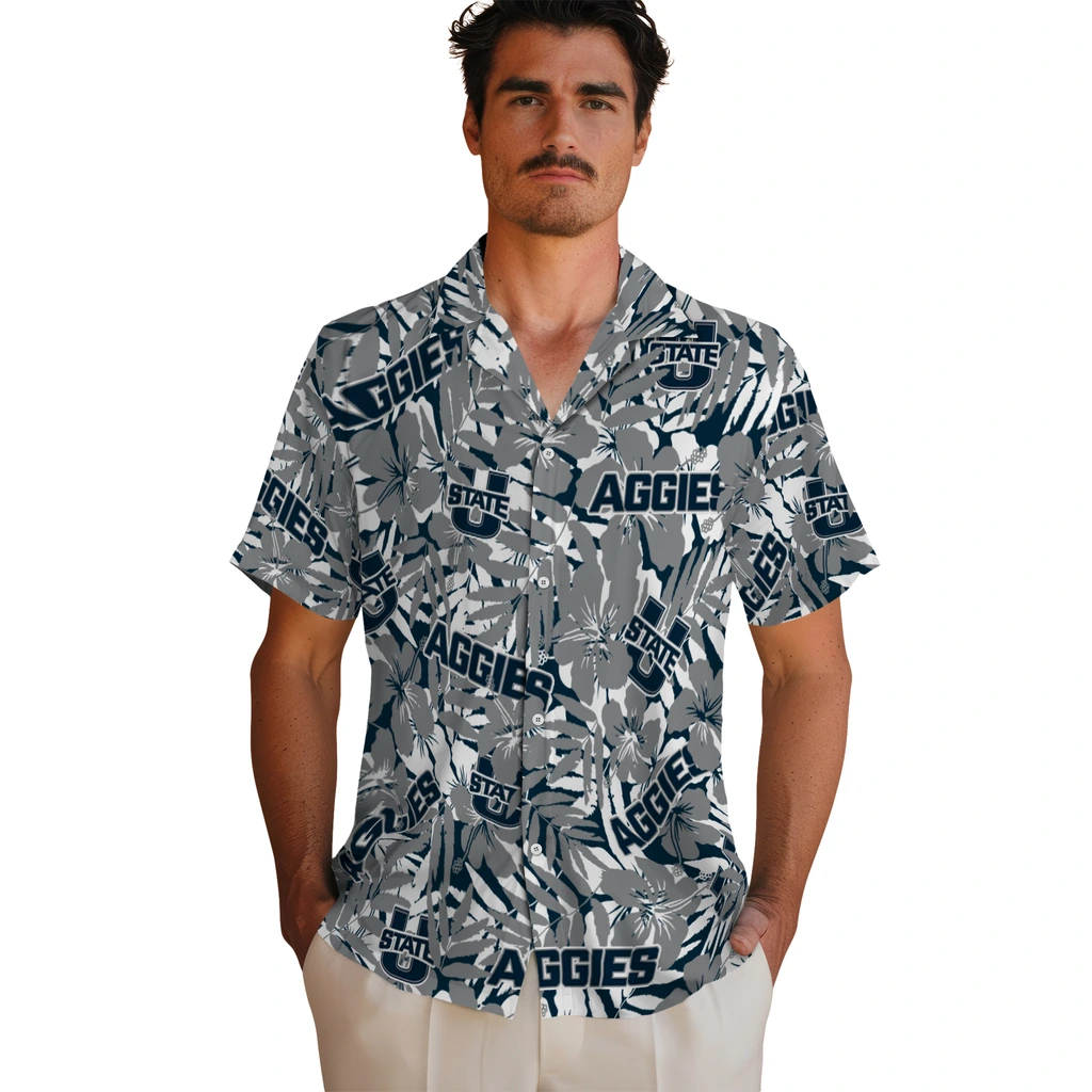 Utah State Aggies Hawaiian Shirt - Hibiscus Overlay utah state aggies hibiscus overlay hawaiian shirts fashion forward