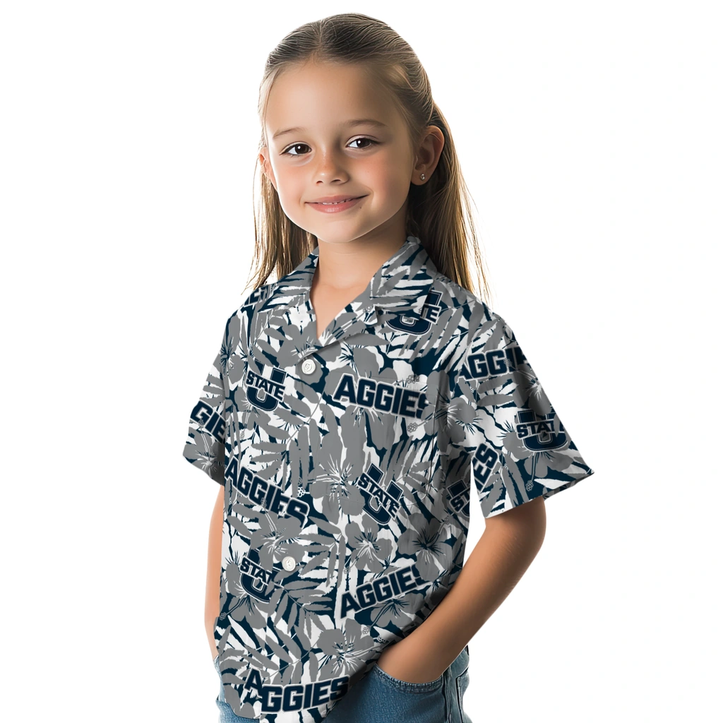 Utah State Aggies Hawaiian Shirt - Hibiscus Overlay utah state aggies hibiscus overlay hawaiian shirts premium grade