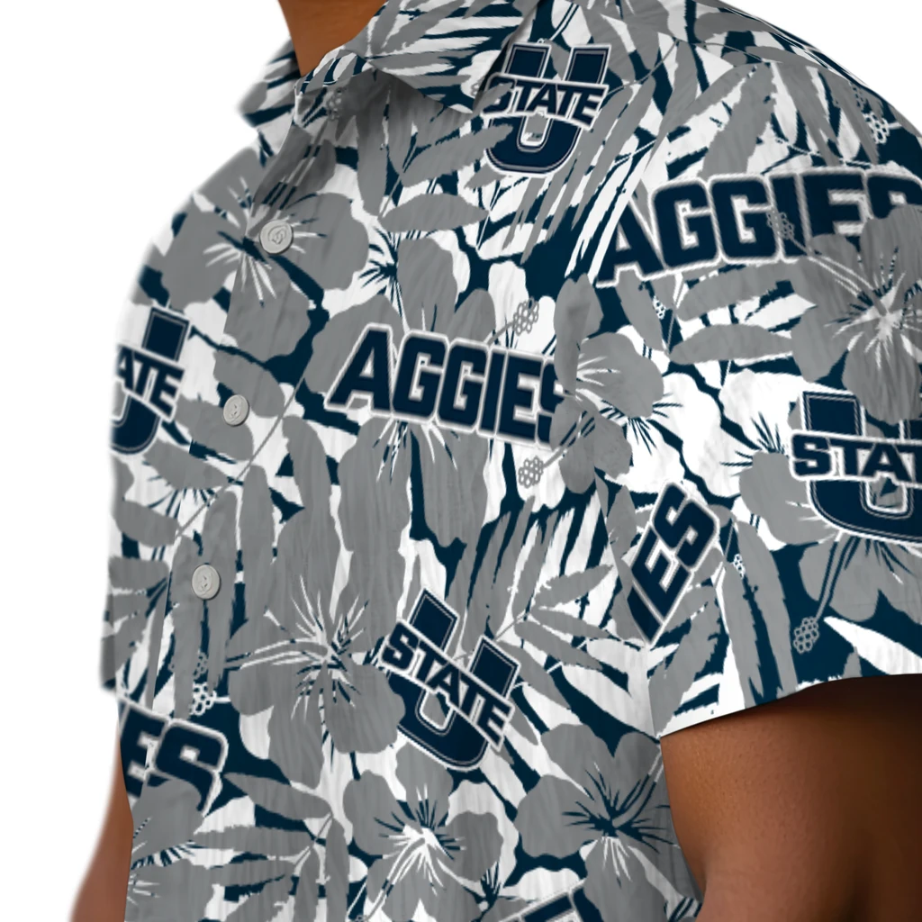 Utah State Aggies Hawaiian Shirt - Hibiscus Overlay utah state aggies hibiscus overlay hawaiian shirts trendy