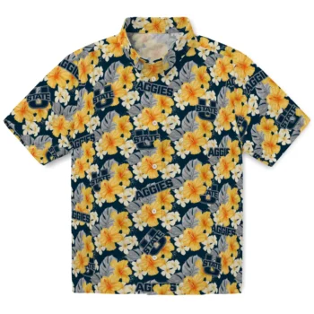 utah state aggies hibiscus tropics navy yellow hawaiian shirts best selling