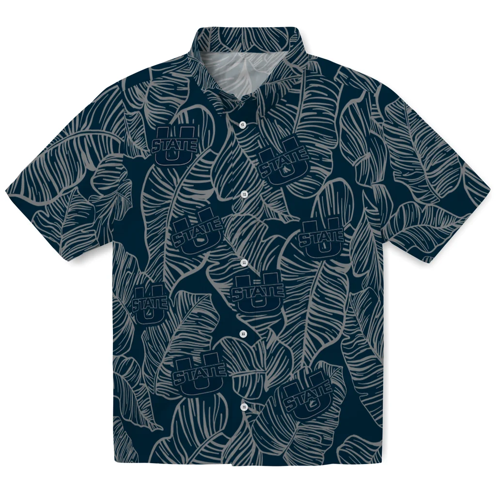 Utah State Aggies Hawaiian Shirt - Leaf Outline utah state aggies leaf outline navy hawaiian shirts best selling