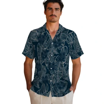 utah state aggies leaf outline navy hawaiian shirts fashion forward