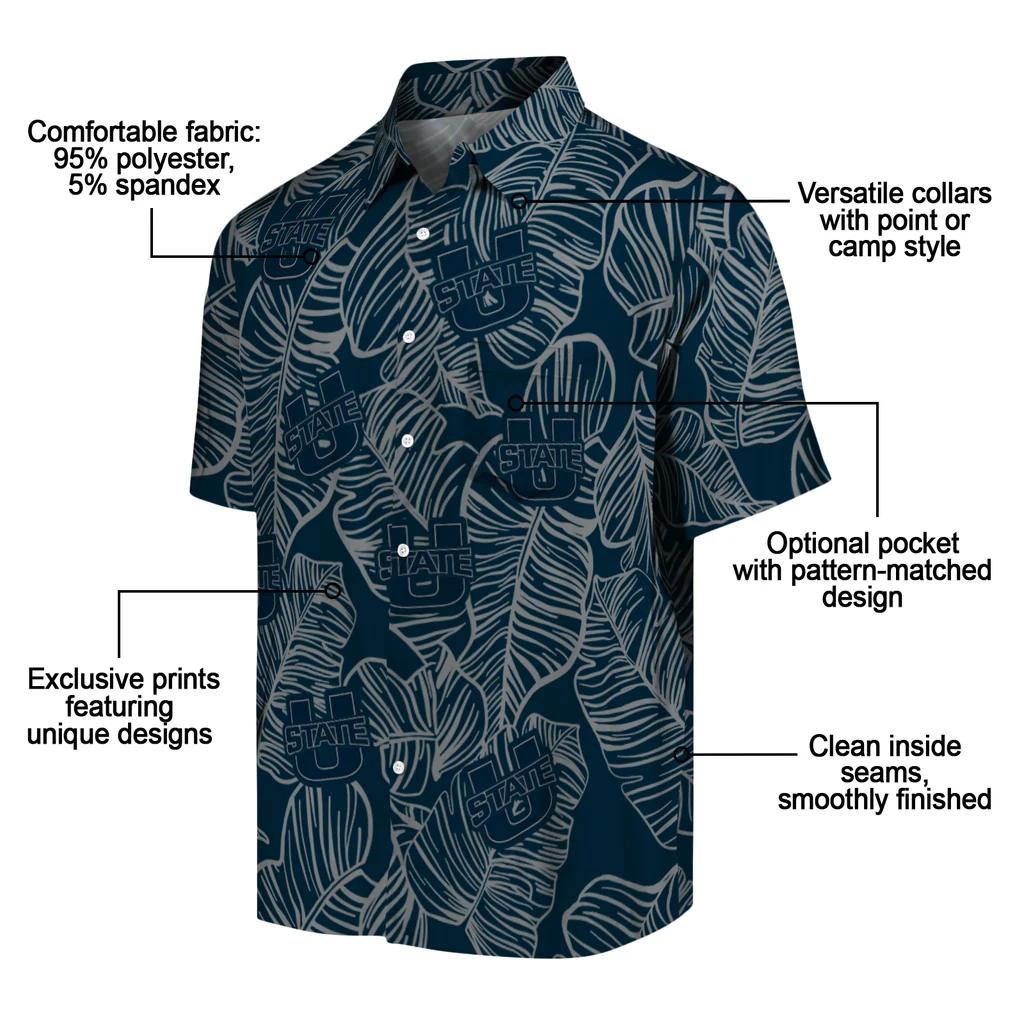 Utah State Aggies Hawaiian Shirt - Leaf Outline utah state aggies leaf outline navy hawaiian shirts new arrival