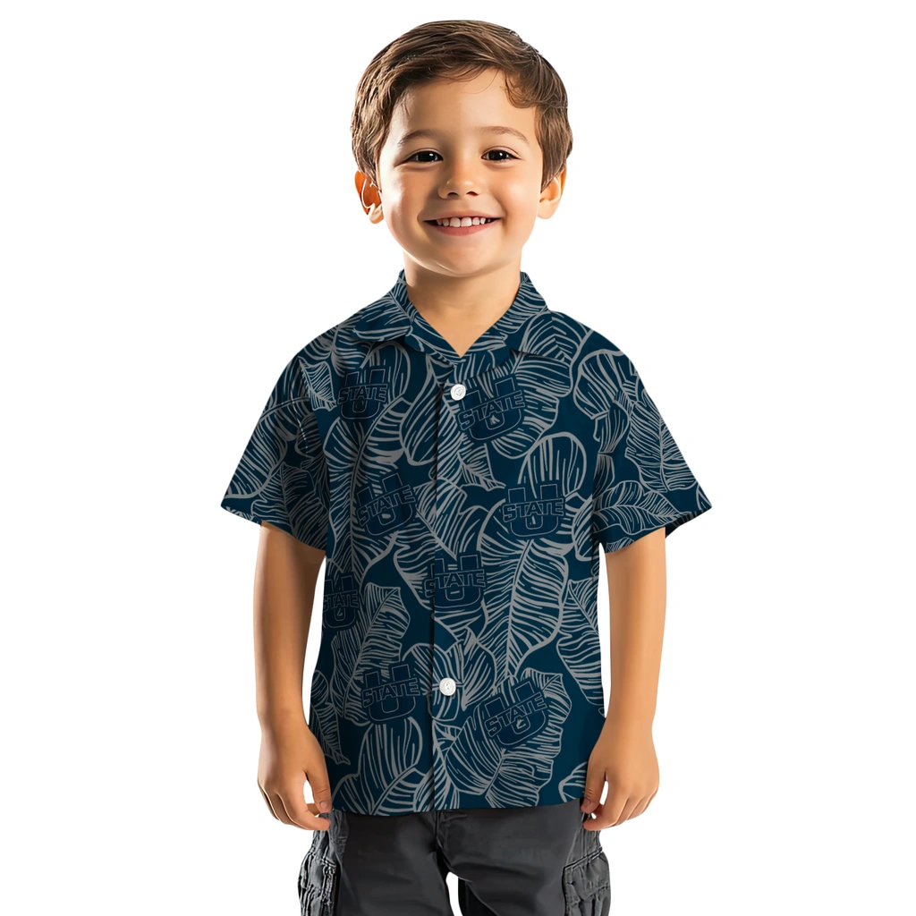Utah State Aggies Hawaiian Shirt - Leaf Outline utah state aggies leaf outline navy hawaiian shirts top rated