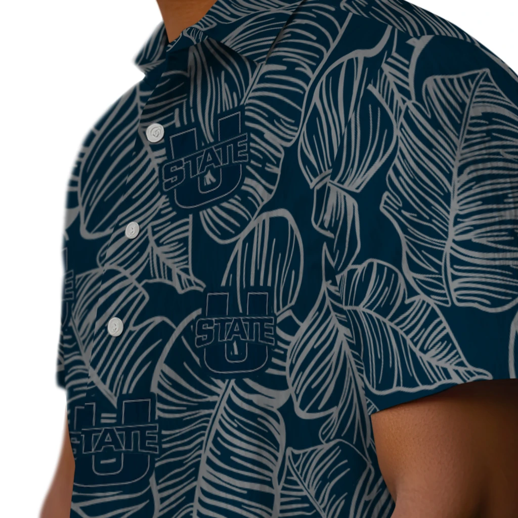 Utah State Aggies Hawaiian Shirt - Leaf Outline utah state aggies leaf outline navy hawaiian shirts trendy