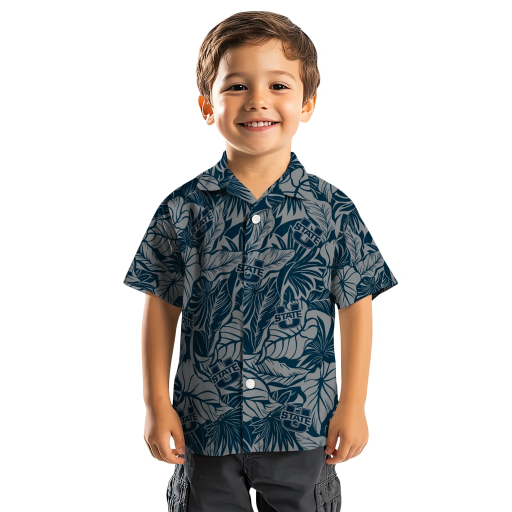 Utah State Aggies Hawaiian Shirt - Monstera Layer utah state aggies monstera layer navy hawaiian shirts top rated