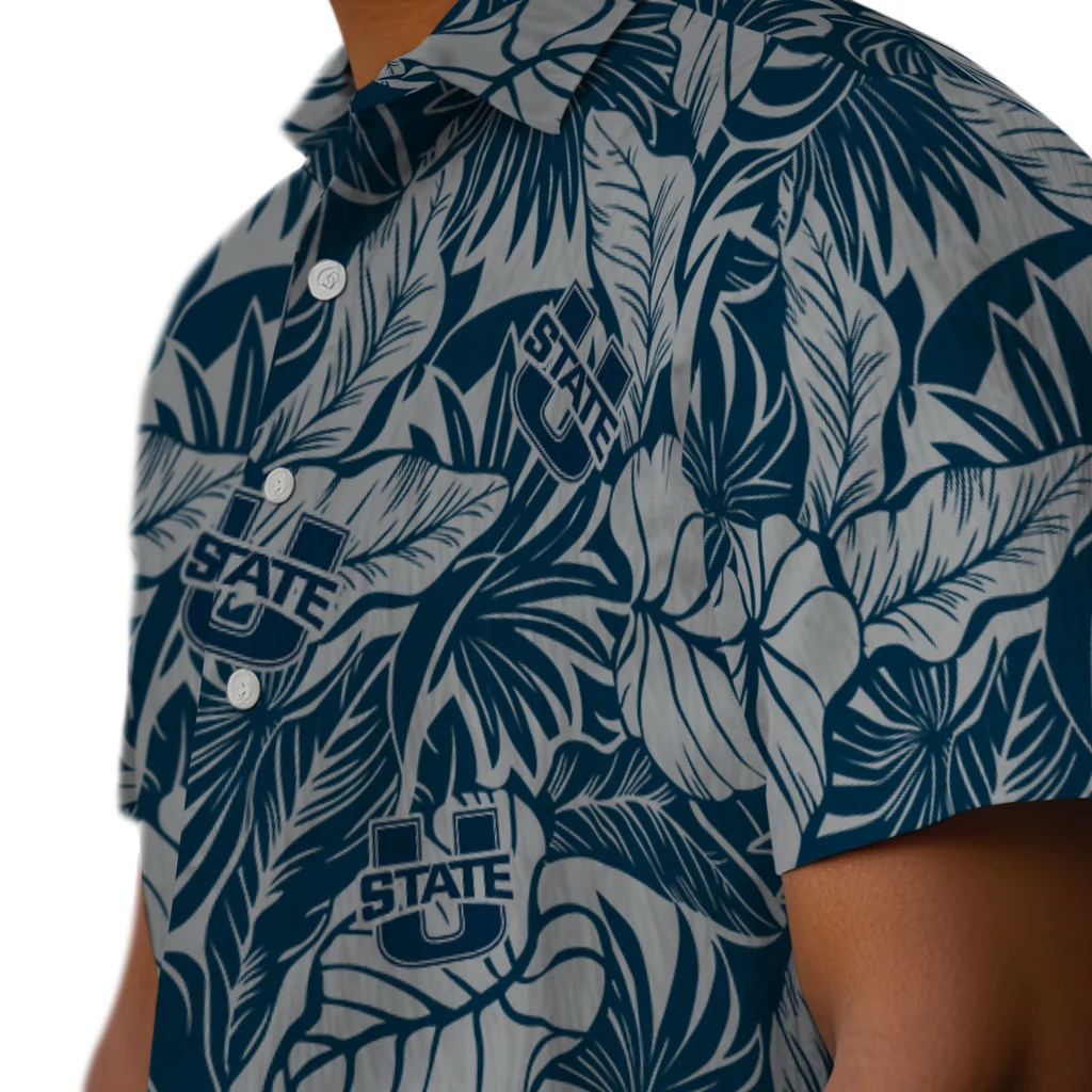 Utah State Aggies Hawaiian Shirt - Monstera Layer utah state aggies monstera layer navy hawaiian shirts trendy