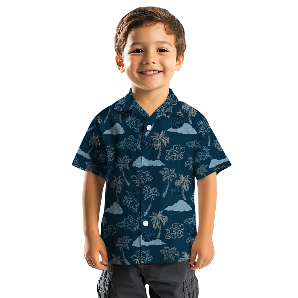 Utah State Aggies Hawaiian Shirt - Palm And Clouds utah state aggies palm and clouds navy hawaiian shirts top rated