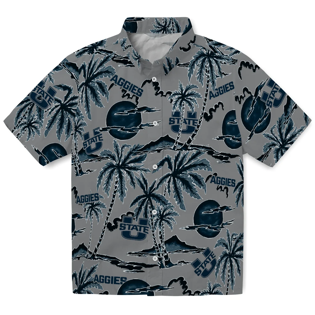 Utah State Aggies Hawaiian Shirt - Palm Sunset utah state aggies palm sunset hawaiian shirts best selling