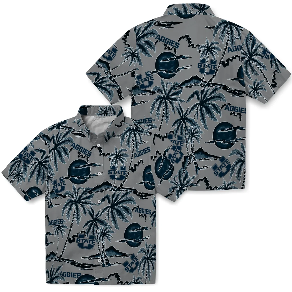 Utah State Aggies Hawaiian Shirt - Palm Sunset utah state aggies palm sunset hawaiian shirts high quality
