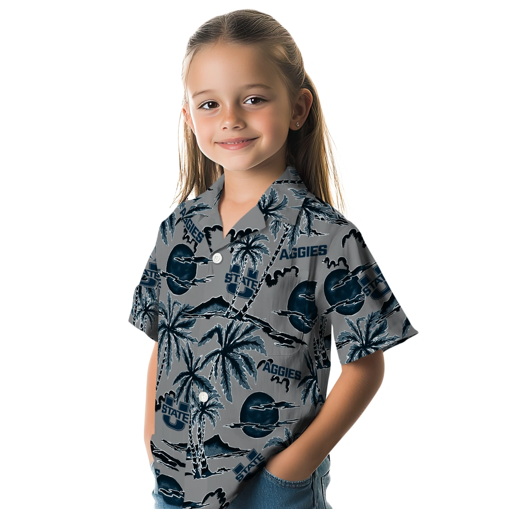 Utah State Aggies Hawaiian Shirt - Palm Sunset utah state aggies palm sunset hawaiian shirts premium grade