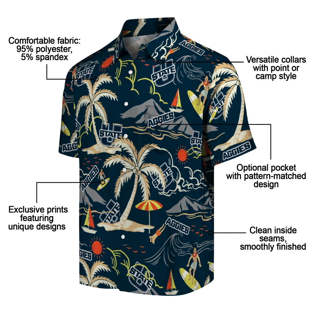 Utah State Aggies Hawaiian Shirt - Palm Tree Island utah state aggies palm tree island navy hawaiian shirts new arrival