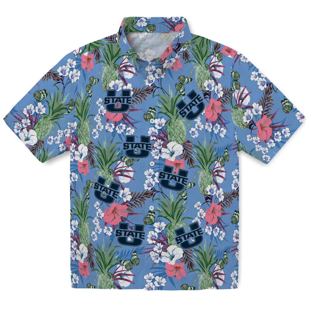 Utah State Aggies Hawaiian Shirt - Pineapple Bouquet utah state aggies pineapple bouquet best sky blue hawaiian shirts best selling