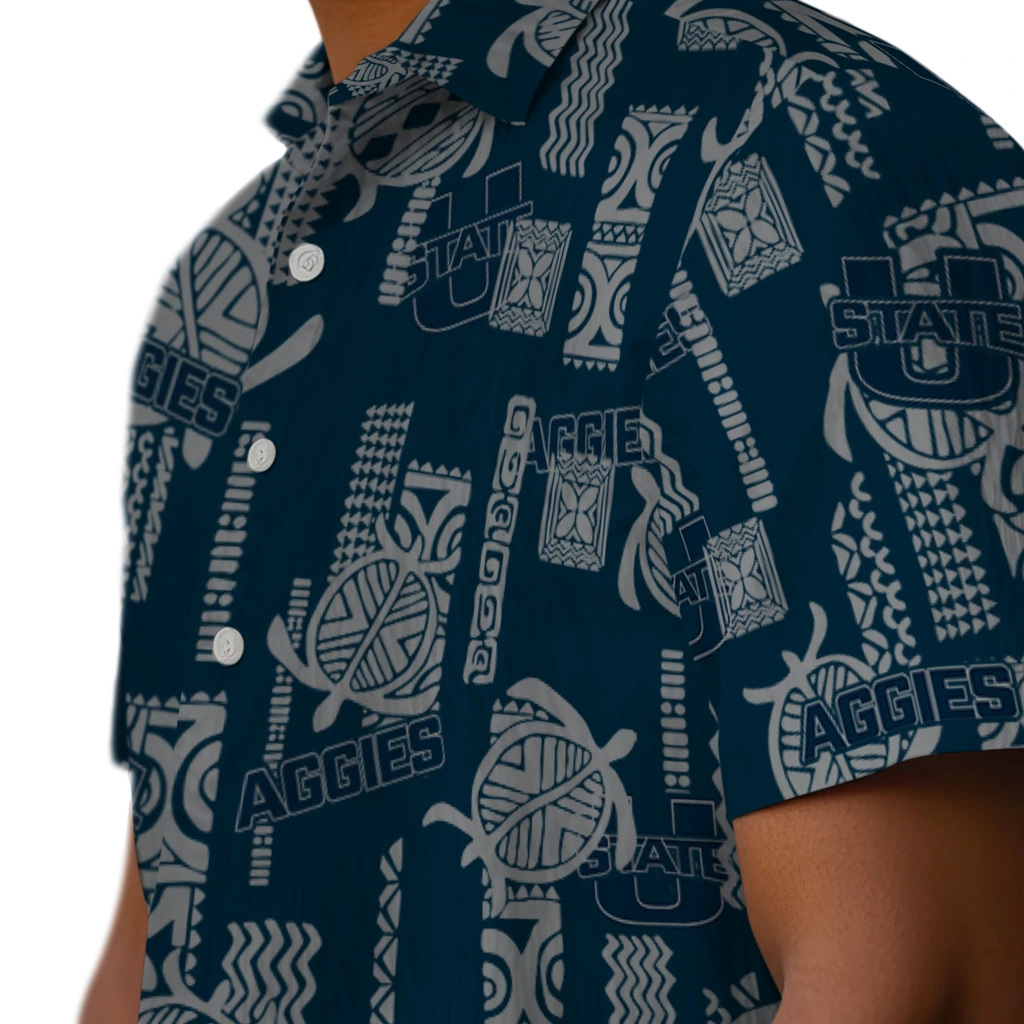 Utah State Aggies Hawaiian Shirt - Turtle Lines utah state aggies turtle lines navy hawaiian shirts trendy