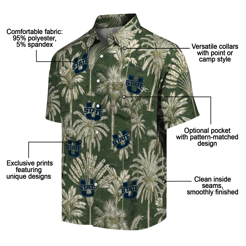 Utah State Aggies Hawaiian Shirt - Vintage Palm Tree utah state aggies palm shadows navy hawaiian shirts new arrival