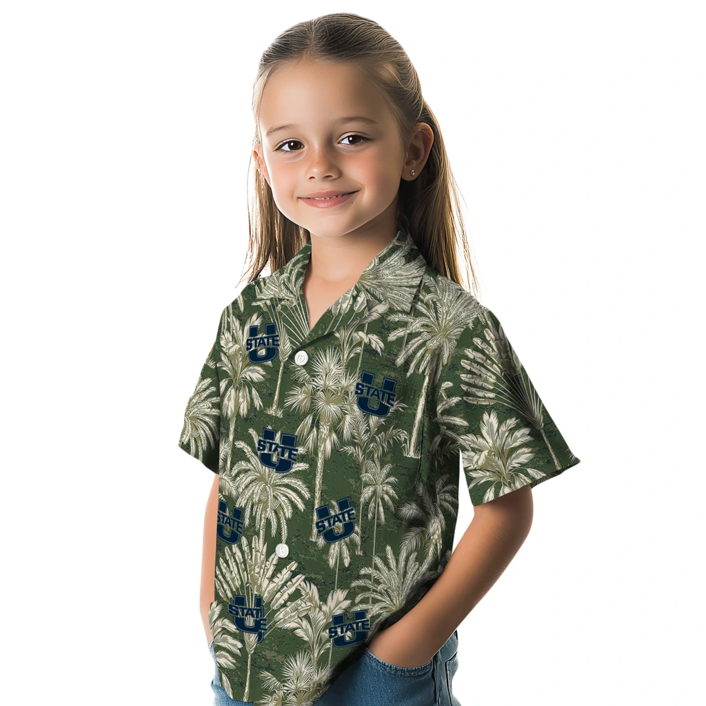 Utah State Aggies Hawaiian Shirt - Vintage Palm Tree utah state aggies palm shadows navy hawaiian shirts premium grade